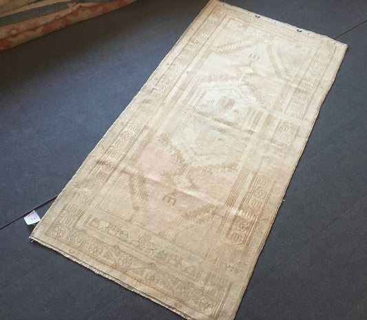 3.5x6.7 feet muted oushak turkish rug, pastel color kitchen vintage rug, handmade destroyed wool antique rug, large natural bedroom area rug