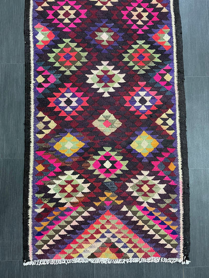Vintage Runner rug 2.8 x 12.6 Handmade Flat woven Runner Kilim Runner Rug Turkish Runner Vintage Flat weave Rug Wool Carpet Rug
