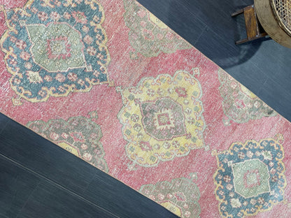 Vintage Runner Rug, Handmade 2.9 x 12.8 Runner Rug, Turkish Runner Rug, Hallway Runner Rug, Persian Kitchen Runner Rug, Hand Knotted Runner