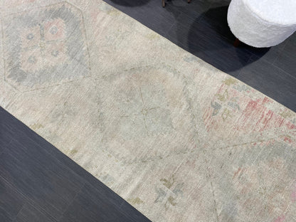 Muted Oushak Runner Rug 3 x 12.5 Vintage Turkish Runner Rug Vintage Runner Rug Hallway Runner Rug Kitchen Runner Rug Wool Runner Rug