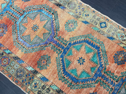 Vintage Hand Knotted Vintage 5 x 12.8 Runner Oushak Runner Rug Turkish Runner Rug Vintage Runner Rug Star Kitchen Runner Natural Wool Runner