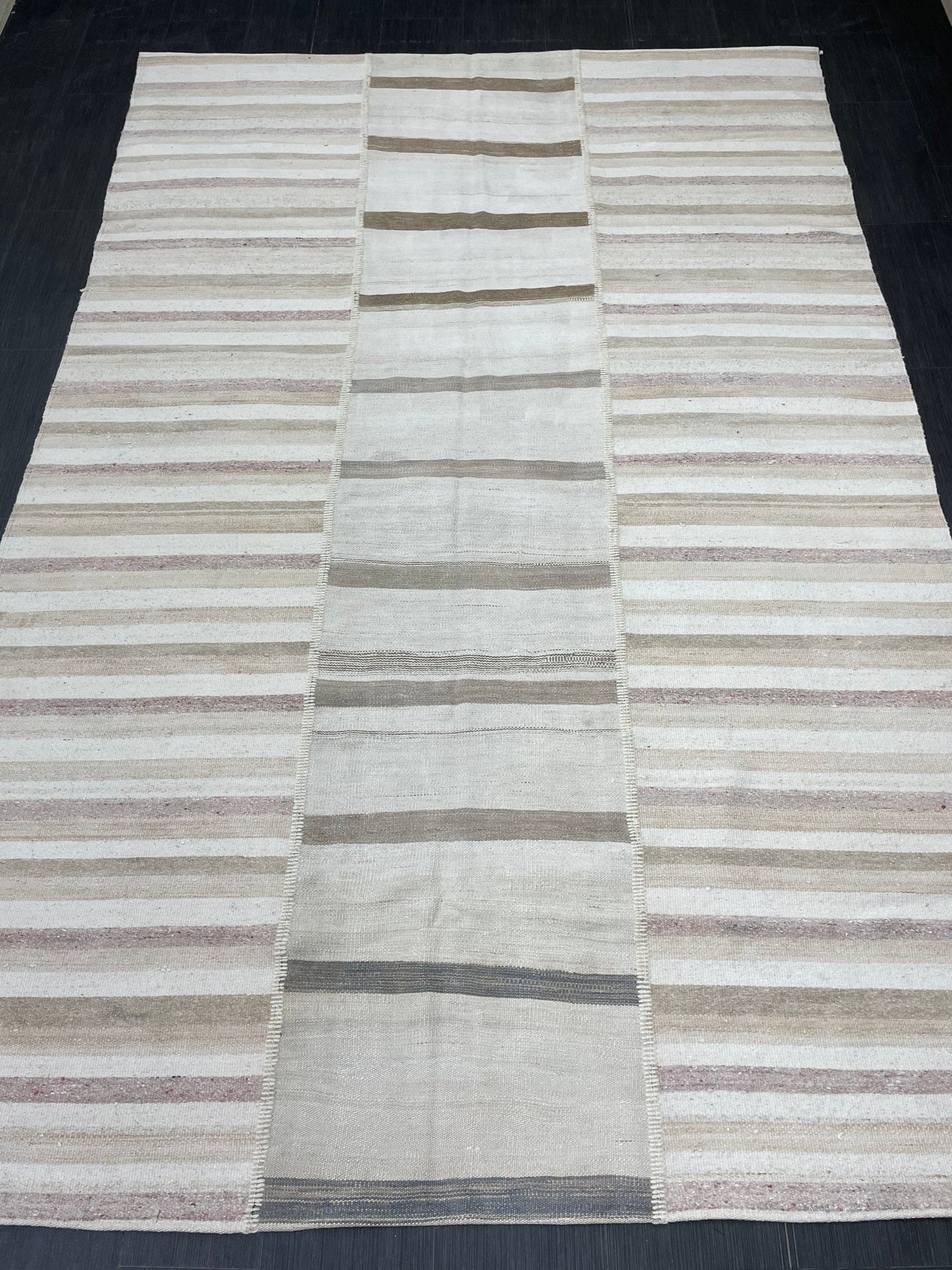 Neutral Vintage Rug 6.4 x 9.7 Stripe Wool Rug Muted Vintage Flat woven Rug Neutral Flatweave Carpet Stripped Rug Handmade Rug Turkish Kilim