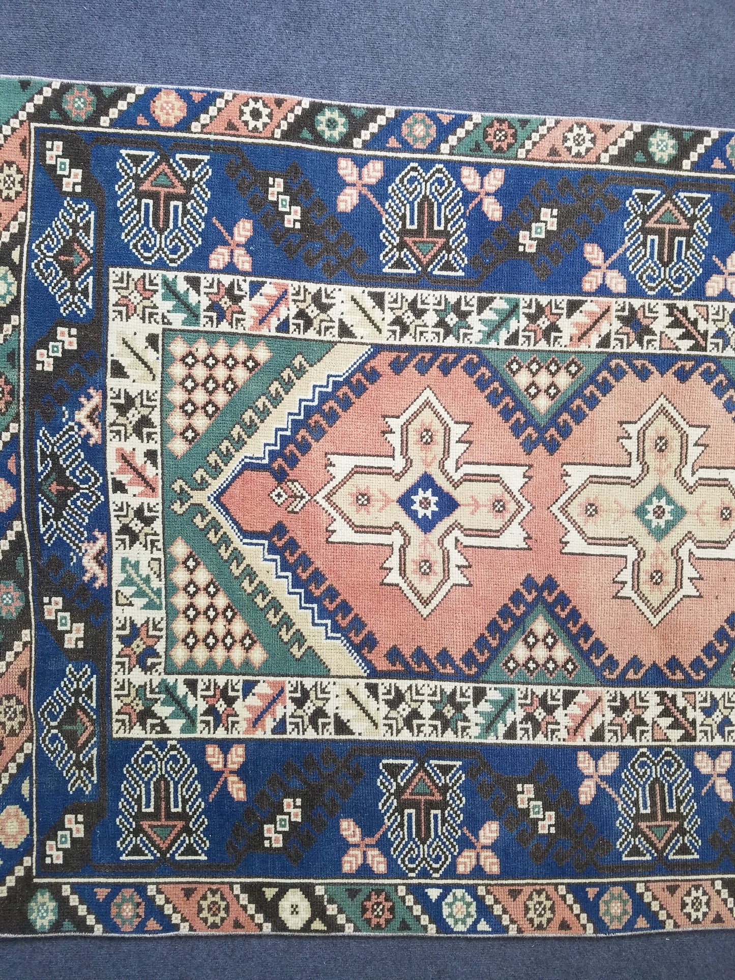 Vintage blue rug,turkish oushak rug 6'8x4'2 wool rug
