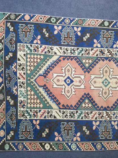 Vintage blue rug,turkish oushak rug 6'8x4'2 wool rug
