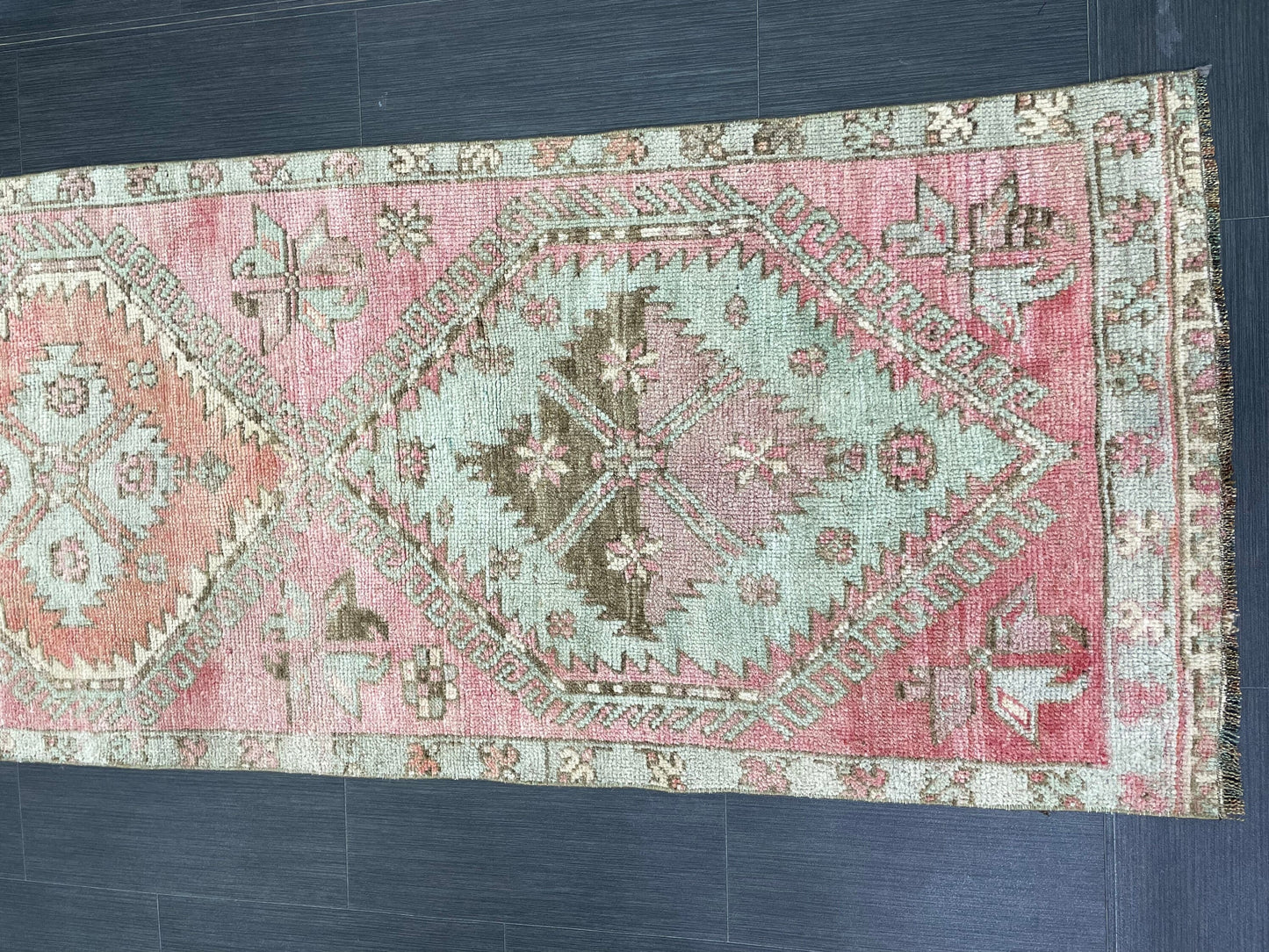 Vintage Runner Rug 2.6 x 11 Muted Turkish Runner Rug Muted Oushak Runner Rug Hallway Runner Kitchen Runner Rug Wool Runner Star Rug