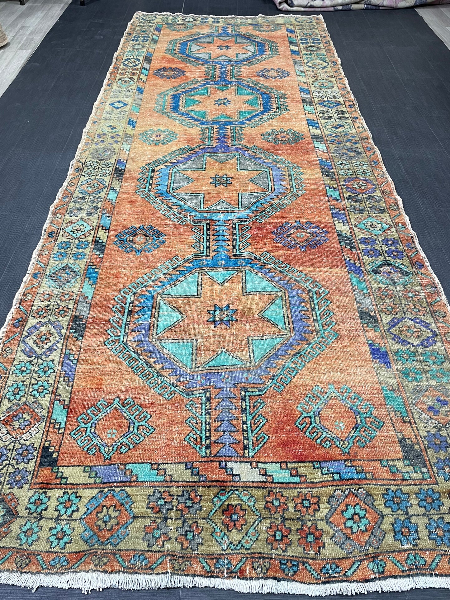 Vintage Hand Knotted Vintage 5 x 12.8 Runner Oushak Runner Rug Turkish Runner Rug Vintage Runner Rug Star Kitchen Runner Natural Wool Runner