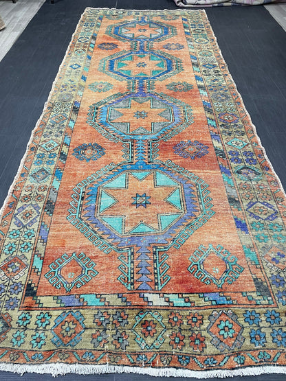 Vintage Hand Knotted Vintage 5 x 12.8 Runner Oushak Runner Rug Turkish Runner Rug Vintage Runner Rug Star Kitchen Runner Natural Wool Runner