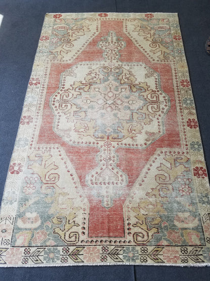 Distressed vintage wool rug, turkish handmade rug 4'4x7'3 oushak rug,living room rug, bohemian rug