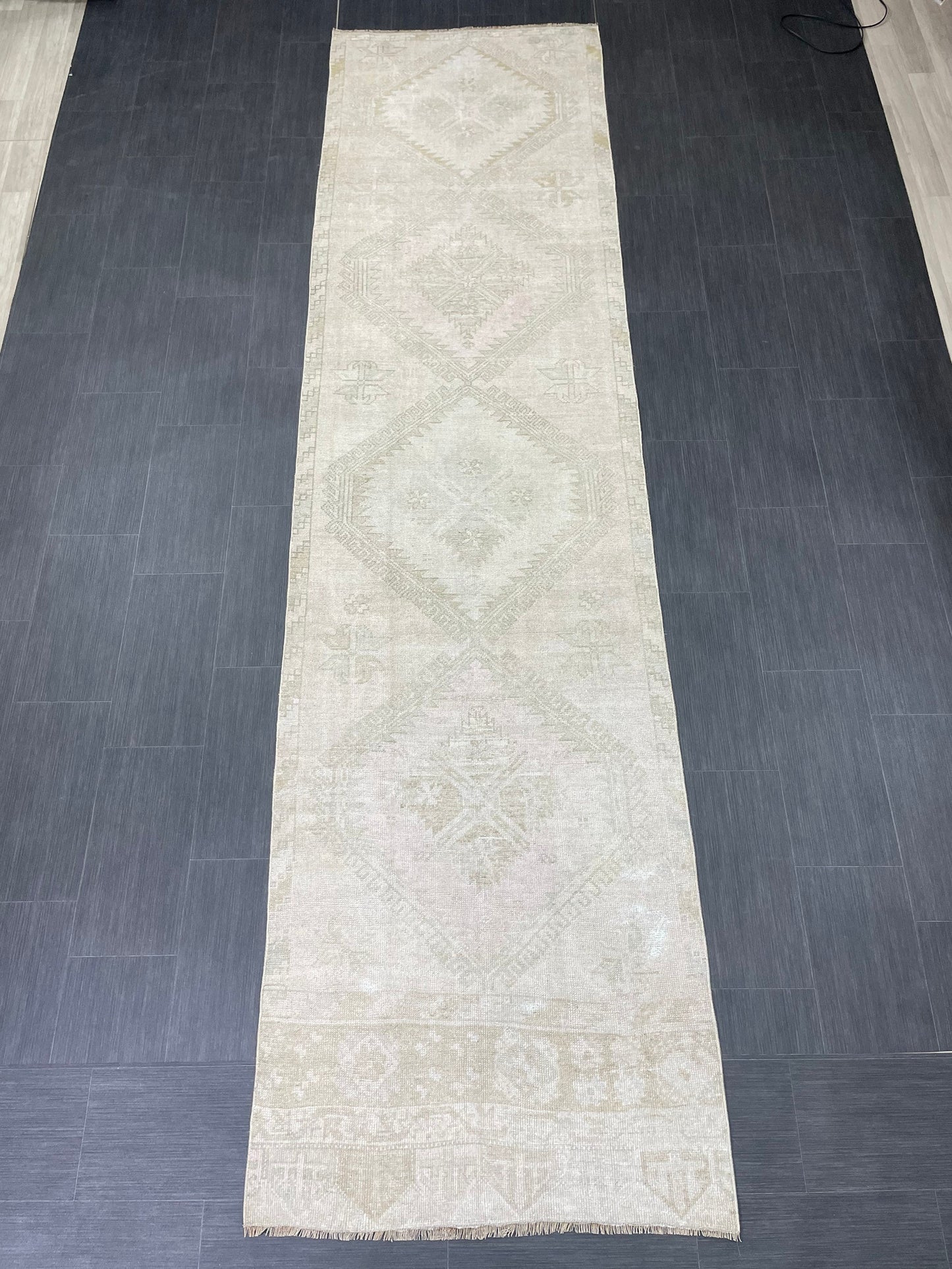 Muted Oushak Runner 3.2 x 12.5 Rug Turkish Runner Rug Vintage Runner Rug Hallway Runner Rug Kitchen Runner Rug Wool Runner Rug
