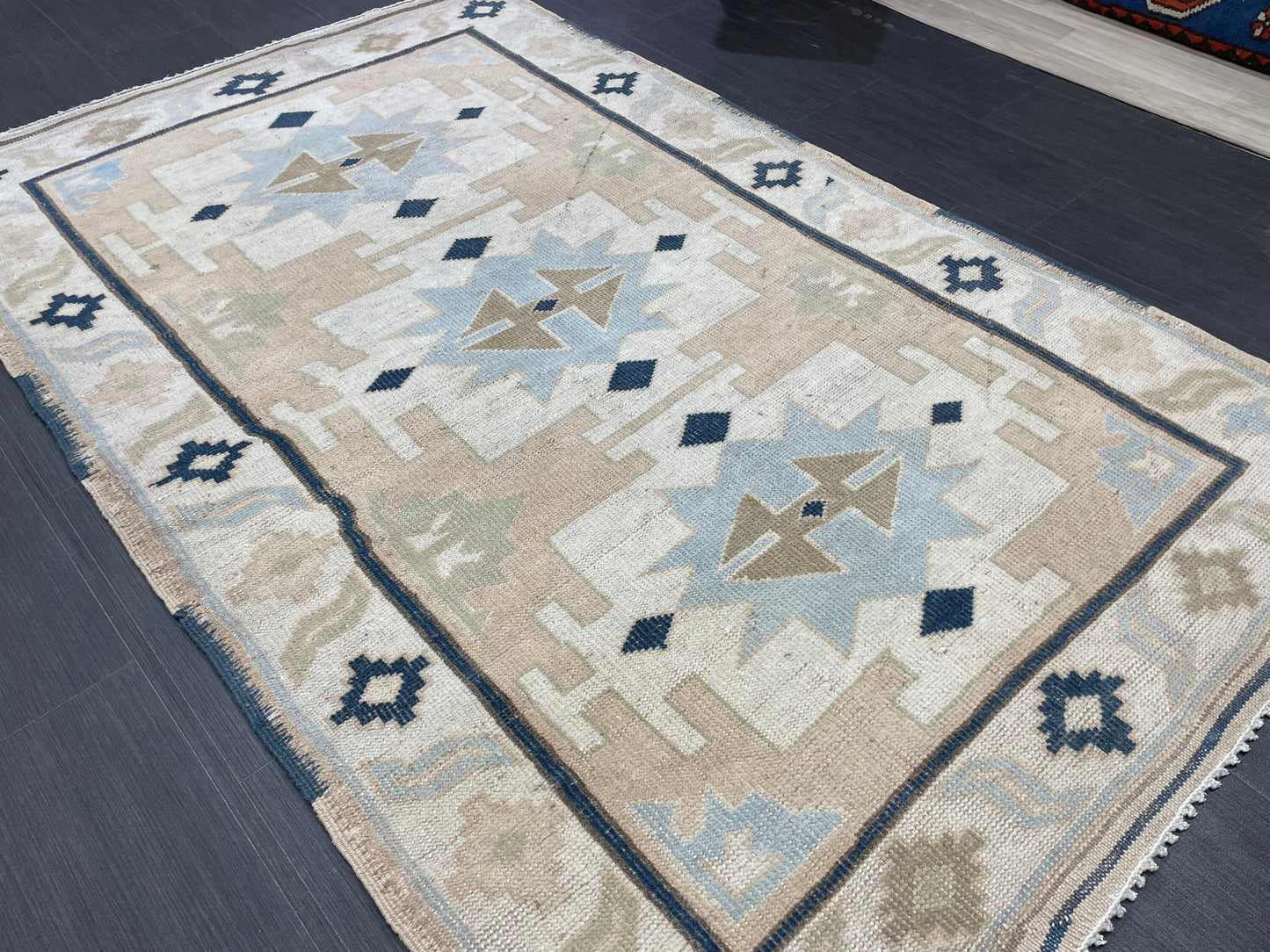 Vintage Rug TURKISH 4.3 x 6.9 Rug Handmade Rug Vintage Persian Rug Oushak Rug  Hand Knotted RugTurkish Rug Vintage Oushak Rug, Wool Rug