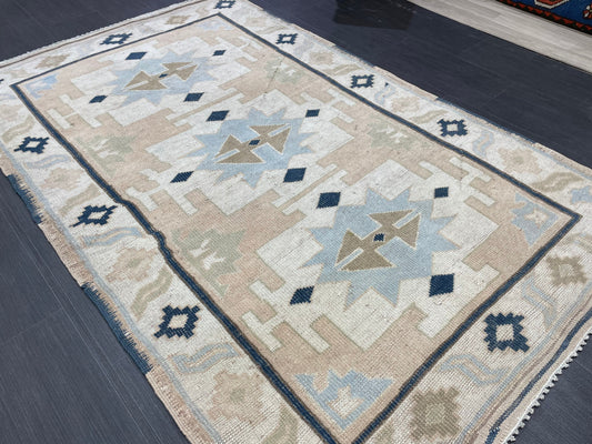 Vintage Rug TURKISH 4.3 x 6.9 Rug Handmade Rug Vintage Persian Rug Oushak Rug  Hand Knotted RugTurkish Rug Vintage Oushak Rug, Wool Rug