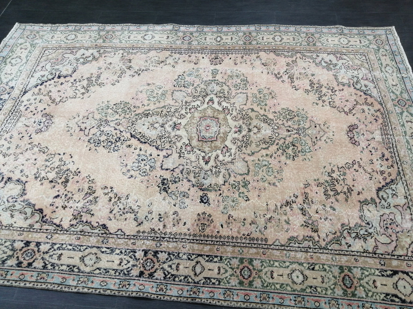 Muted Large OUSHAK RUG 10.3 x 7 TURKISH Oushak Rug Vintage Oushak Runner Rug Vintage Runner Rug 7x10 Cream Oushak Rug Hand Made Rug