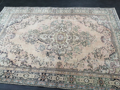 Muted Large OUSHAK RUG 10.3 x 7 TURKISH Oushak Rug Vintage Oushak Runner Rug Vintage Runner Rug 7x10 Cream Oushak Rug Hand Made Rug