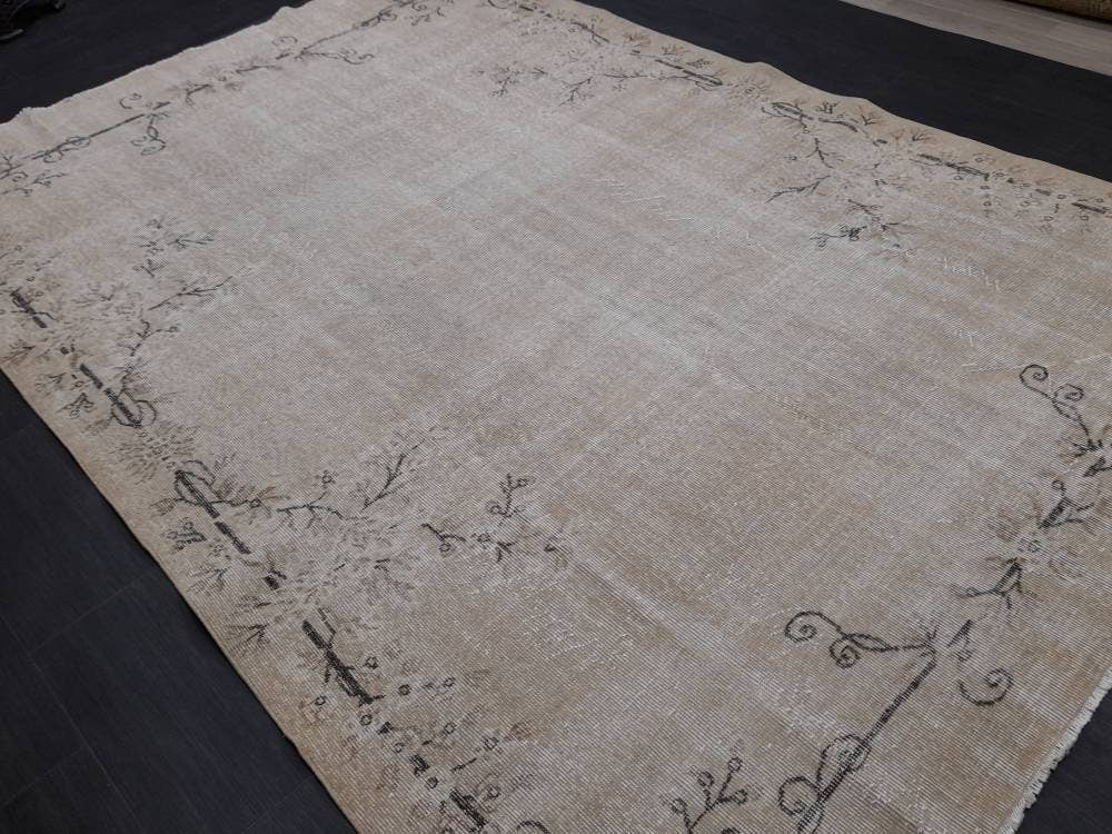 Neutral Oriental Rug TURKISH Rug 6.5 x 9.7 Distressed Vintage Antique Rug Vintage Wool Distressed Rug Neutral Hand Made Rug
