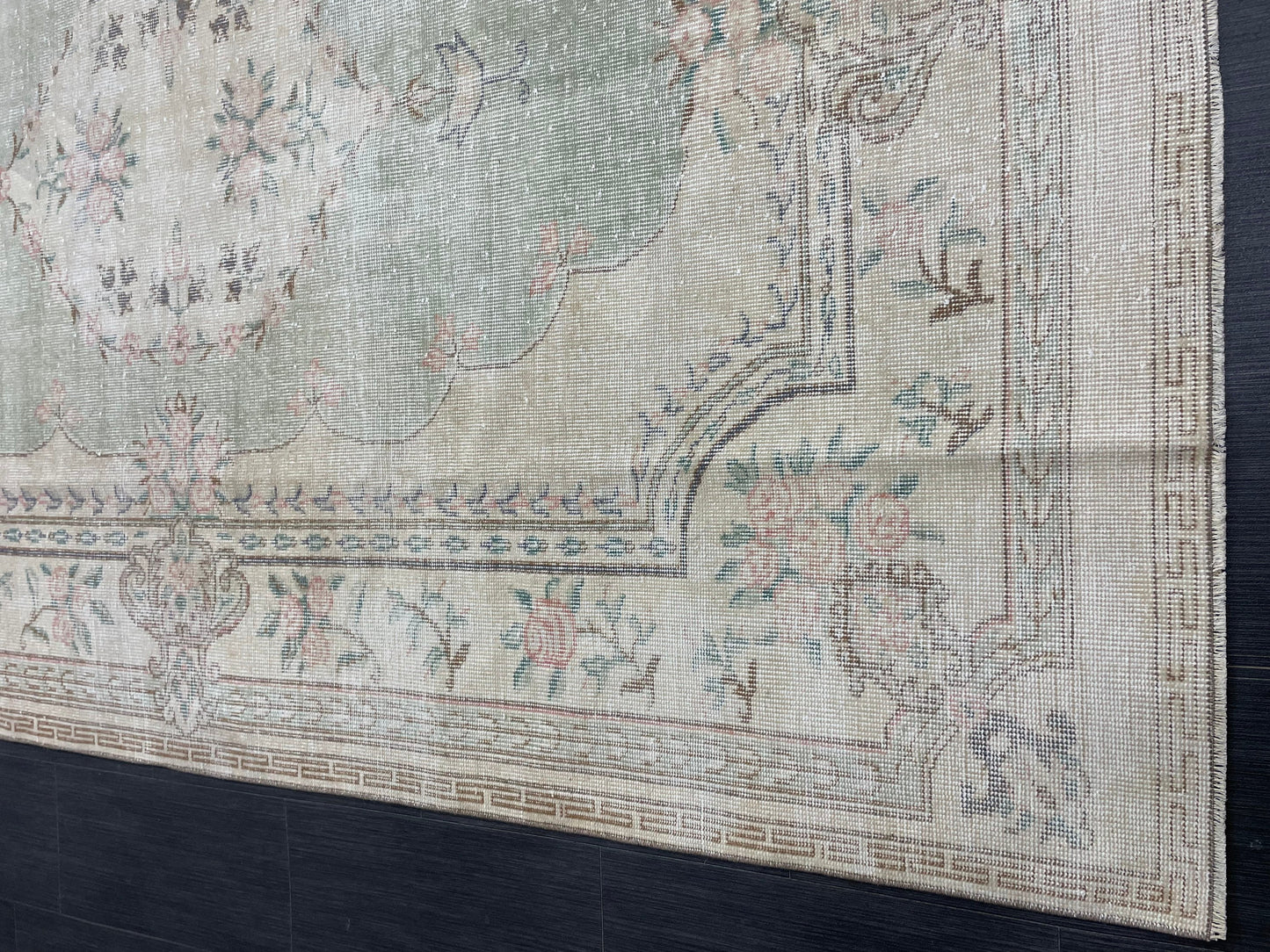 Handmade Rug 6x9 Oushak Rug Distressed Rustic Rug, Light Green Rug Hand Knotted Rug Turkish Rug, Farmhouse Rug, Vintage Rug, Wool rug