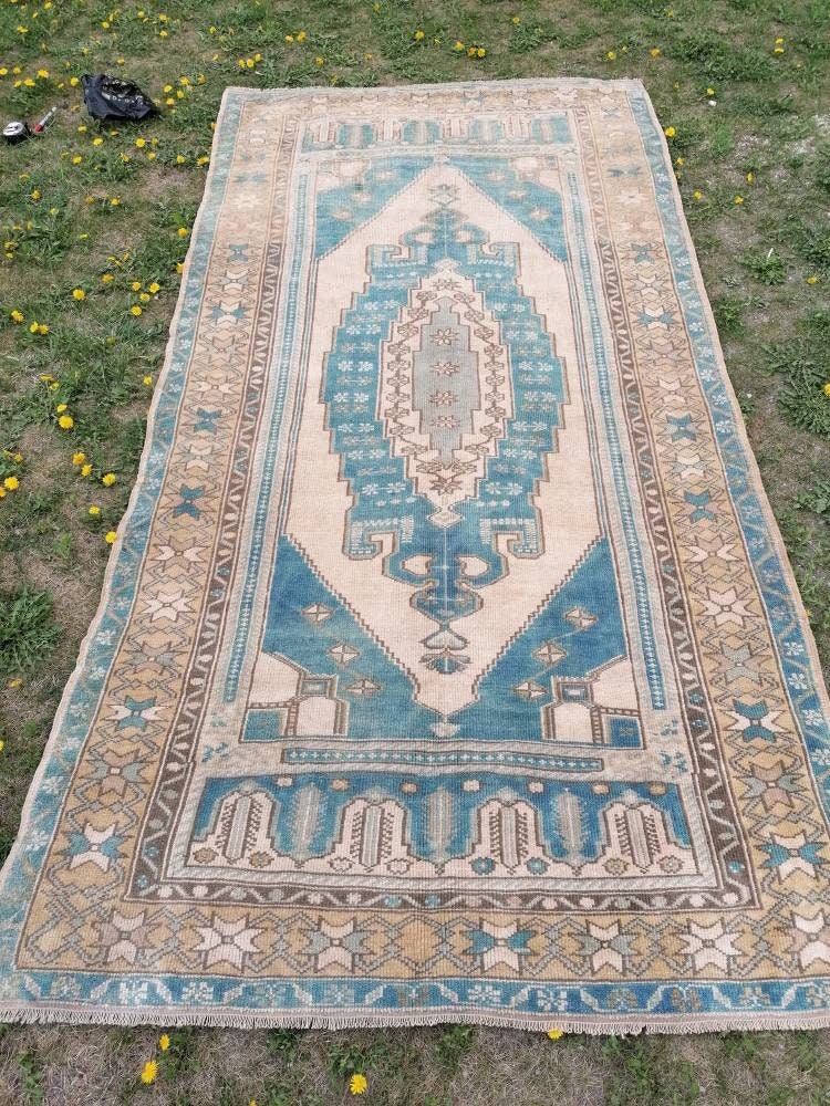Vintage rug, turkish vintage oushak rug 4'7x9 hand made wool rug, boho floor rug