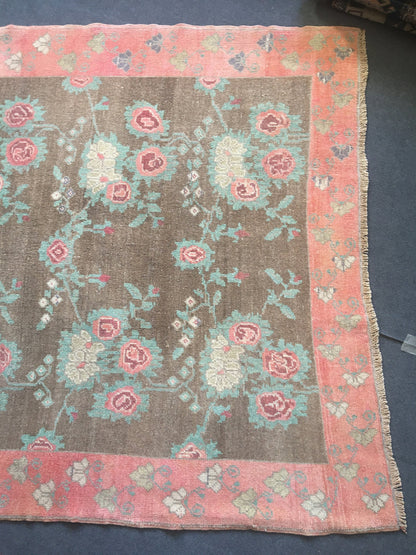 4.4x7.8 feet wool natural brown kitchen area rug, turkish handmade pink bedroom rug, large bathroom floor rug, hallway middle vintage rugs