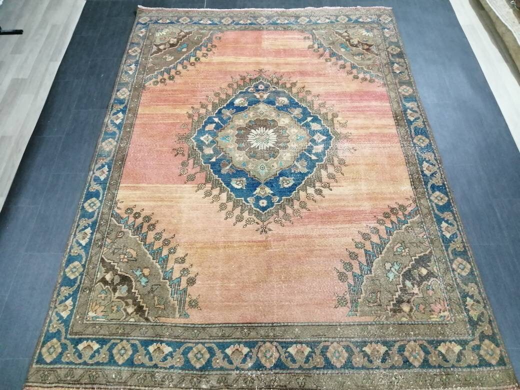 Turkish RUG 6.5 x 8.9 Oushak Rug Vintage Oriental Rug Vintage Persian Rug Wool Hand Knotted Rug Handmade Rugs Vintage Turkish Rug