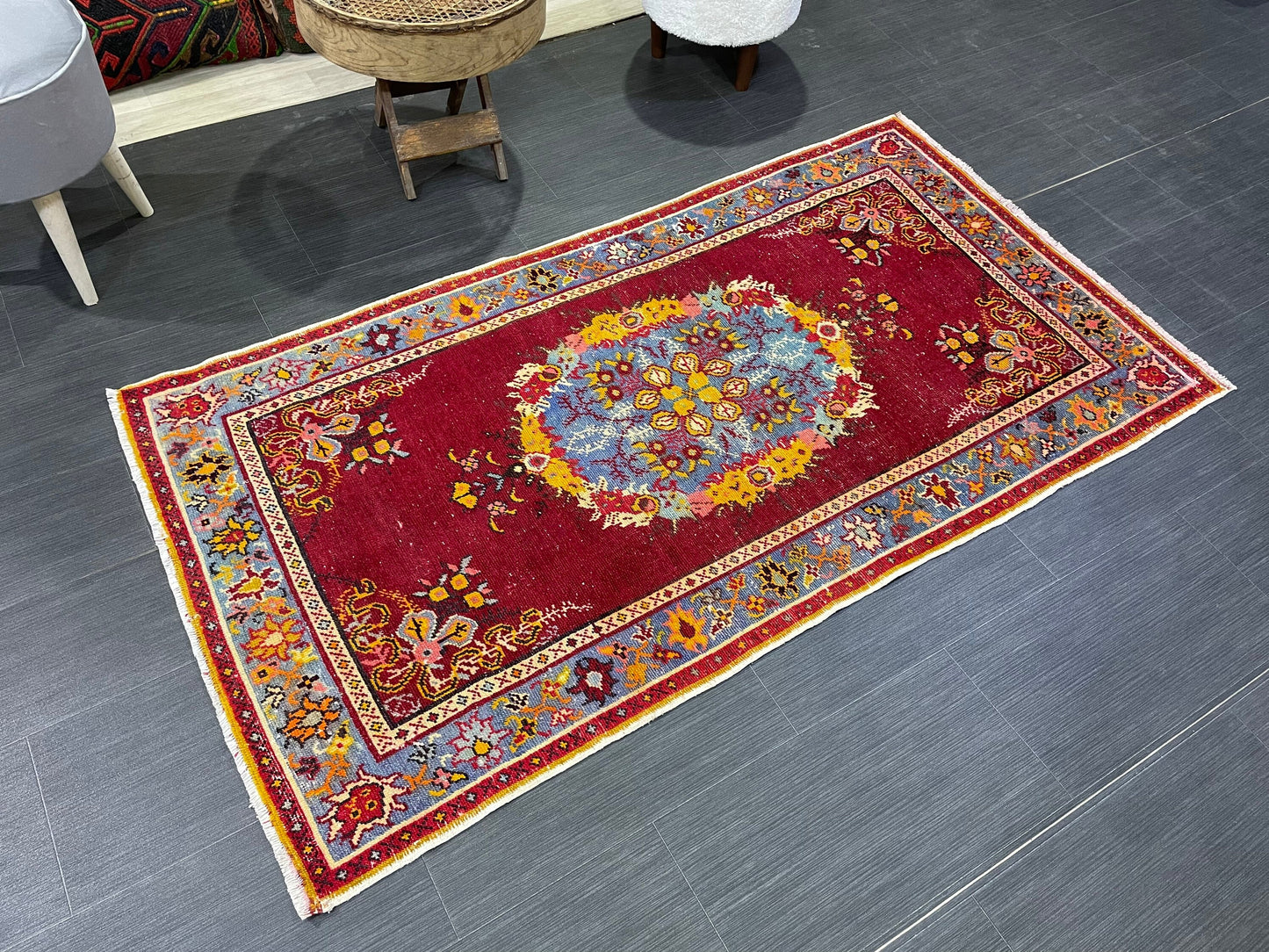 Vintage RUG, TURKISH 3 x 5.6 Rug, Wool Oriental Rug, Handmade Rugs, Red Oriental rug, Hand Knotted rug