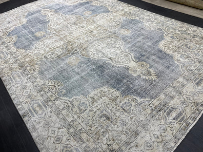 Denim Blue TURKISH HAND MADE Rug 7.7 x 11.5 Vintage Distressed Rug Oushak Rug   Traditional Rug Oriental Rug Vintage Floral Rug Wool Rug