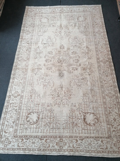 Natural oushak rug 6x10'2 large muted turkish rug, pastel vintage rug, hand made wool oushak rug, living room rug, bohemian rug