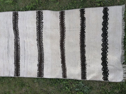 2.6 x 33 Neutral extra long runner rug, flatweave kilim runner, stripe handmade runner rug, turkish woven runner, no dye runner rug