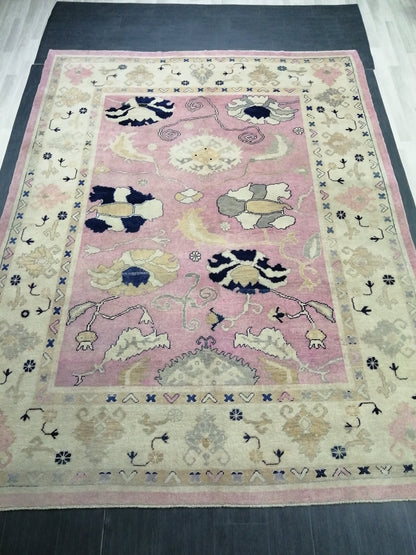 9x11.8 OUSHAK RUG, TURKISH Oushak Rug, Vintage Oushak  Rug, Rug, Wool Vintage Rug Hand Made Rugs, Made In Turkey Oushak Rug, 9x12 high Pile