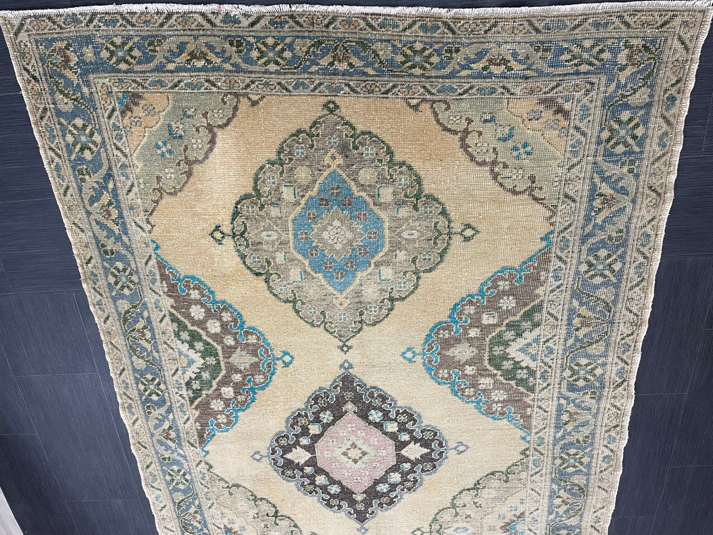 Vintage Hand Knotted Rug Vintage 4.8 x 13.8 Runner Oushak Runner Rug Turkish Runner Rug Vintage Runner Rug Star Kitchen Runner Natural Wool