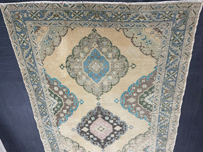 Vintage Hand Knotted Rug Vintage 4.8 x 13.8 Runner Oushak Runner Rug Turkish Runner Rug Vintage Runner Rug Star Kitchen Runner Natural Wool