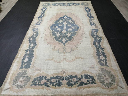 Persian Rug, Muted Vintage Rug,  5x9 Blue Turkish Rug, Wool Entryway Rug, Livingroom Rug Oushak Rug Navy Oriental Rug