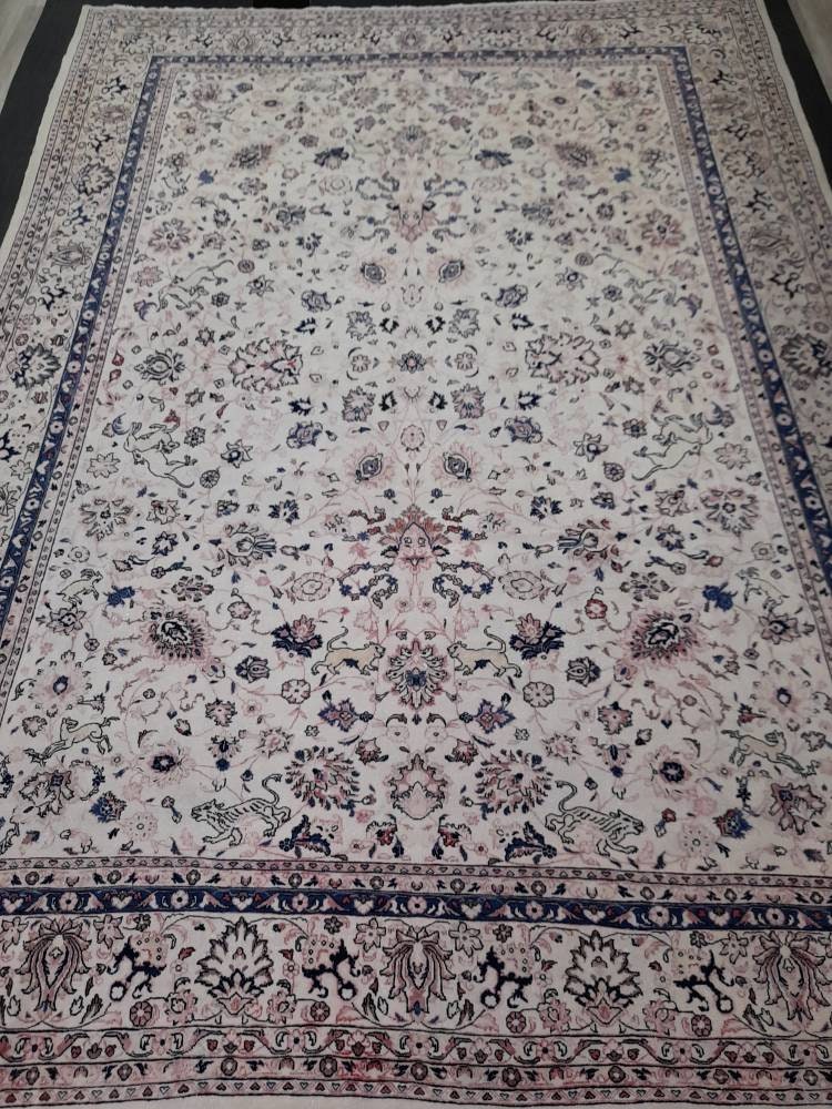 PERSIAN Rug 10 x 13.5 Vintage Oriental Rug Vintage Persian Rug Blue and Cream Rug Fine Knotted Hand Made Rug Turkish Rug Animal Motifs Rug