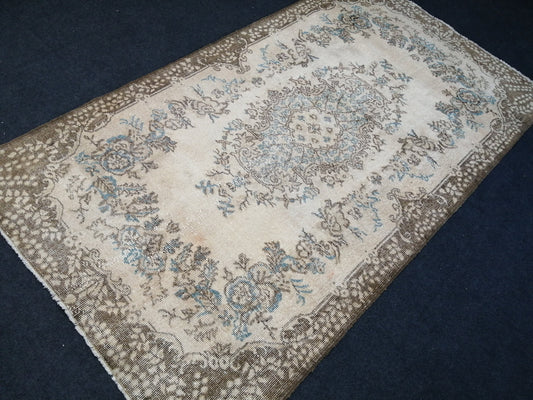 4 x 7.2 Oushak Rug Turkish Runner Rug Vintage Runner Rug Bohemian Rustic Colors Rug Earth tones  Rug Boho Rug Blue  Rug Muted Rug Faded Rug