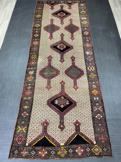 High Wool Pile Runner Rug 5 x 13.7 Turkish Runner Rug Large Vintage Runner Rug Hallway Runner Rug Muted Runner Rug Wool Oushak Runner Kars