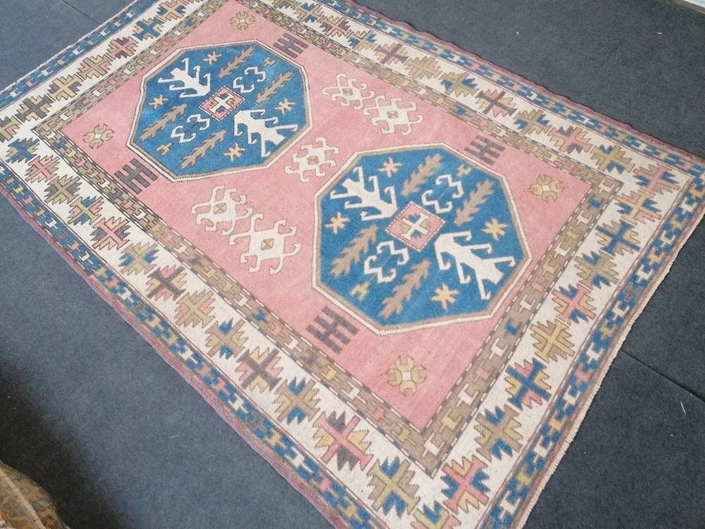 Turkish oushak wool rug 5x8 vintage handmade rug bohemian rug living room rug