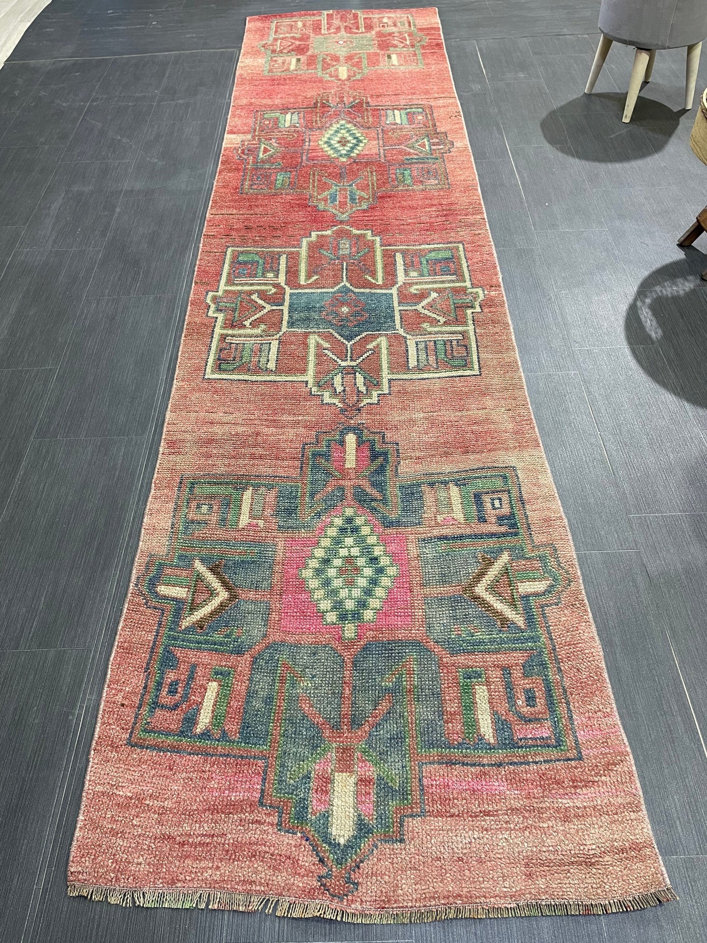 Handmade Runner Rug, 2.8 x 11.2 Turkish Runner Rug, Vintage Runner Rug, Hallway Runner Rug,Hand Knotted Runner Rug Wool Oushak Runner