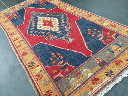 OUSHAK RUG 9 X 4.6 TURKISH Oushak Rug Blue Vintage Oushak Runner Rug Vintage Runner Rug Wool Oushak Rug Hand Made Rugs Vintage Turkish Rug