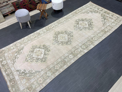 Muted Oushak Runner Rug Vintage Turkish 4.6 x 11.2 Runner Rug Vintage Runner Rug Hallway Runner Rug Kitchen Runner Rug Wool Runner Rug