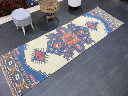 Vintage Runner Rug, Turkish Runner 2.8 x 9.2 Rug. Handmade Runner Rug, Hallway Runner Rug, Wholesale Runner Rug, Hand Knotted Runner Rug.