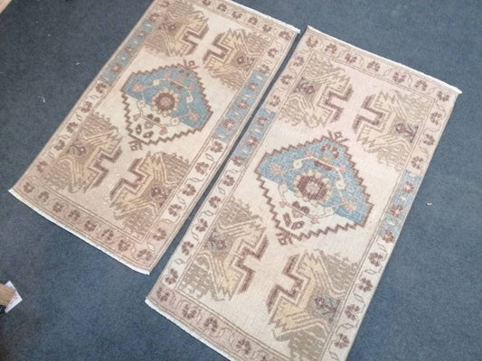 Turkish small rug, patel blue color rug, vintage rug, oushak rug, hand made rug, 1'8x3'4 feet