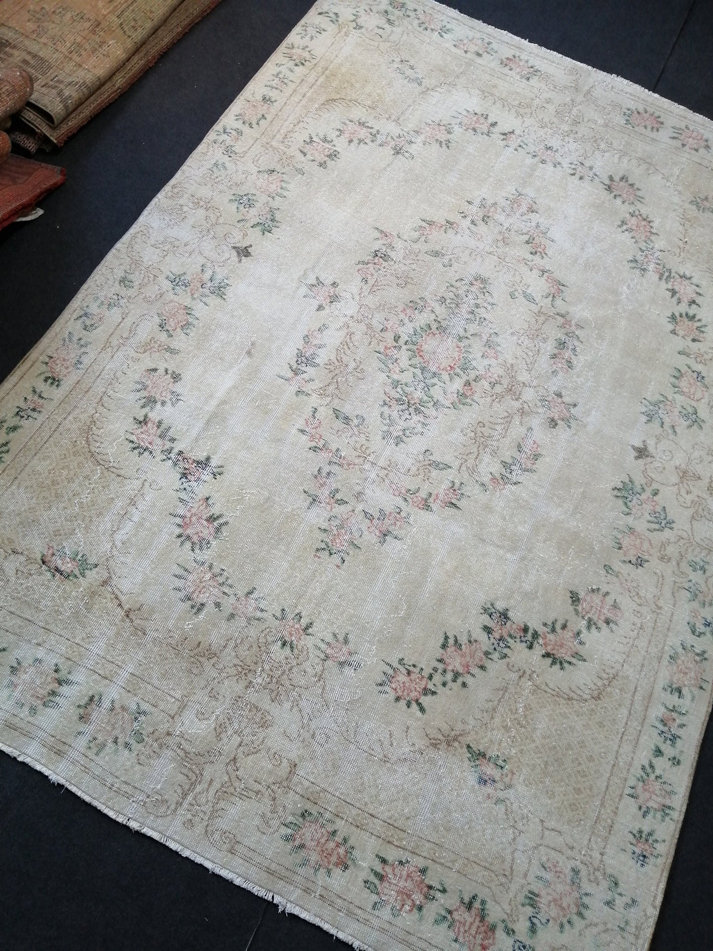 7x10 OUSHAK RUG TURKISH Muted Rug Vintage Distressed Oriental Rug Vintage Persian Rug Wool Floral Rug Hand Made Rug Vintage Turkish Rug