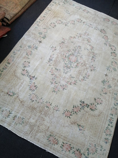 7x10 OUSHAK RUG TURKISH Muted Rug Vintage Distressed Oriental Rug Vintage Persian Rug Wool Floral Rug Hand Made Rug Vintage Turkish Rug