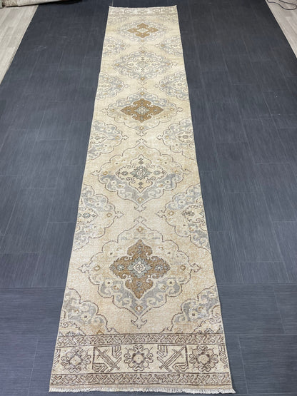 Hand Knotted Runner Rug Turkish Runner 2.7 x 13 Rug Vintage Runner Rug Hallway Runner Rug Kitchen Runner Rug Wool Runner Rug Wool Oushak Rug