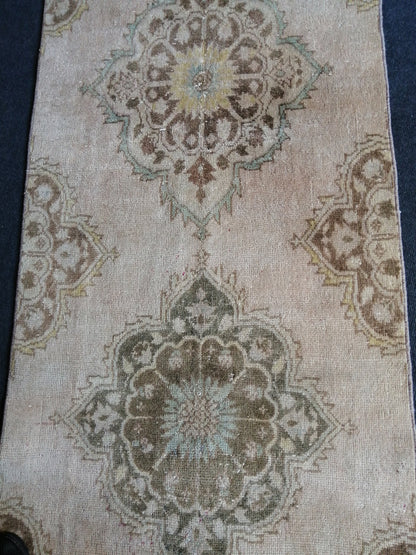 13.9 x 2.8 Muted Oushak Runner Rug Turkish Runner Rug Vintage Runner Rug Hallway Runner Rug Faded Kitchen Runner Rug Wool Runner Rug