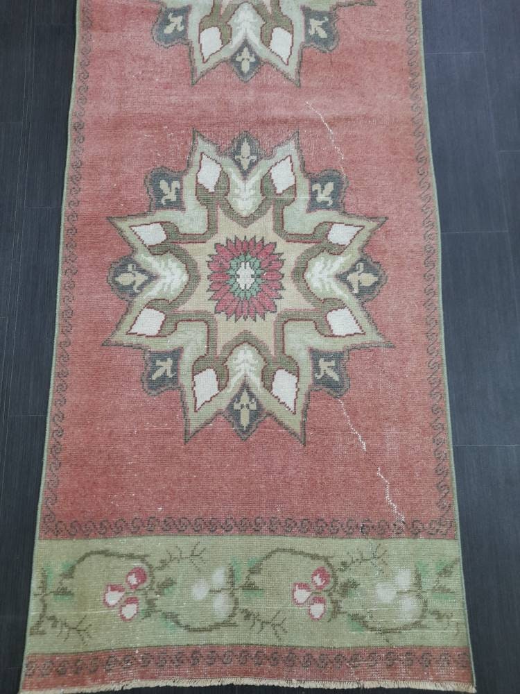 Vintage Wool Runner Rug Muted 2.9 x 10.7 Hand Made Runner Rug Turkish Runner Rug Vintage Runner Rug Hallway Runner Rug Wool Kitchen Runner