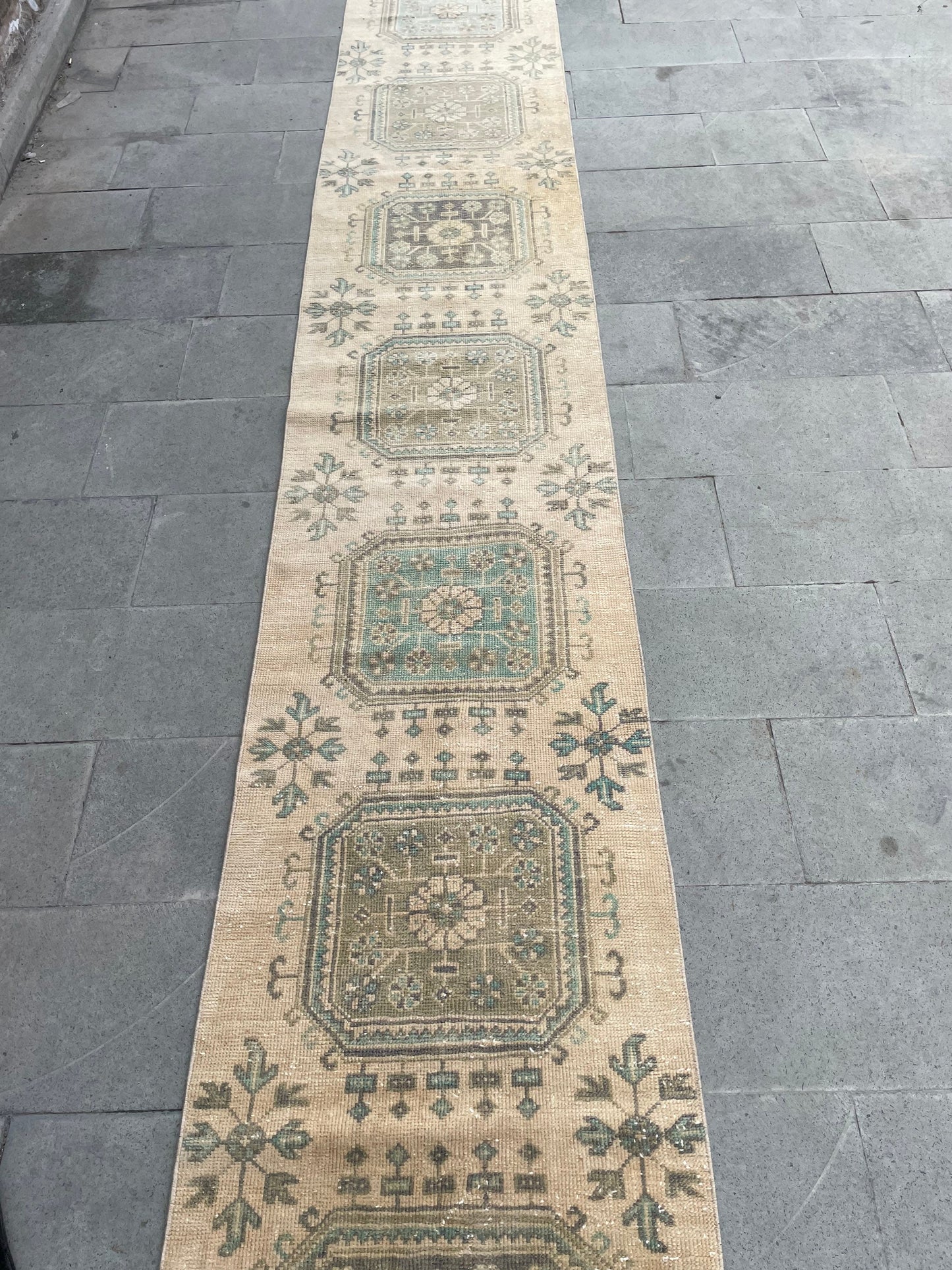 Muted Extra Long Turkish Runner Very Long Muted Oushak Runner Rug 2.4 x 20 Vintage Runner Rug XL Oriental Runner Rug Staircase Runner rug