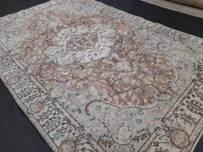 TURKISH Rug Vintage Rug Vintage Wool 6 x 9.5 Oushak Rug Hand Made Rugs Vintage Turkish Rug Oriental Rug Persian Rug Distressed Vintage Rug