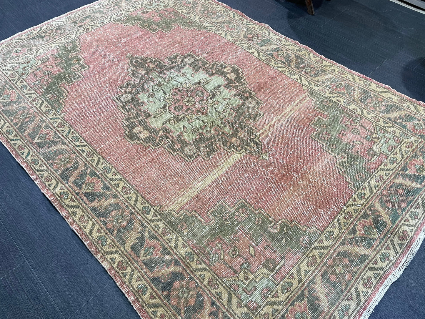 Handmade Rug, Vintage 4.4 x 6.4 Turkish Rug, Persian Rug, NATURAL Wool Rug, Living Room Rug, Oushak Rug, Hand Knotted Rug, Kitchen Rug,