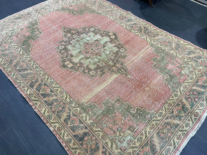 Handmade Rug, Vintage 4.4 x 6.4 Turkish Rug, Persian Rug, NATURAL Wool Rug, Living Room Rug, Oushak Rug, Hand Knotted Rug, Kitchen Rug,