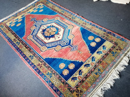 8 X 4.8 OUSHAK RUG TURKISH Oushak Rug Blue Vintage Oushak Runner Rug Vintage Runner Rug Wool Oushak Rug Hand Made Rug Vintage Turkish Rug