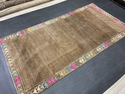 Wool Handmade Rug 5.3 x 10.4 Vintage Rug Oushak Rug Wool Boho Rug, Persian Rug Fun Turkish Rug Brown Rug Dark Oriental Wool rug Kars Rug